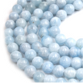 10mm Natural Pale Blue Aquamarine Smooth Finish Round/Ball Shape Beads with 2.5mm Holes - 7.75" Strand (Approx. 20 Beads) - LARGE HOLE BEADS