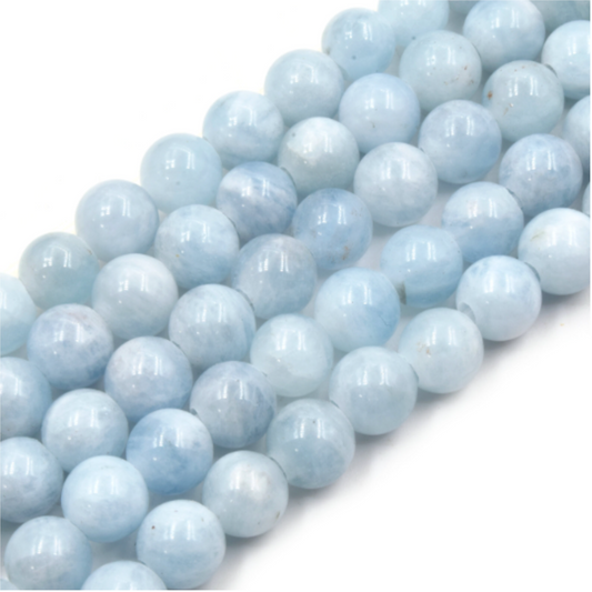 10mm Natural Pale Blue Aquamarine Smooth Finish Round/Ball Shape Beads with 2.5mm Holes - 7.75" Strand (Approx. 20 Beads) - LARGE HOLE BEADS