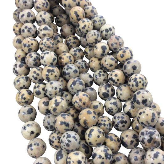 10mm Glossy Finish Natural Dalmatian Jasper Round/Ball Shaped Beads with 2mm Holes - 7.75" Strand (Approx. 19 Beads) - LARGE HOLE BEADS