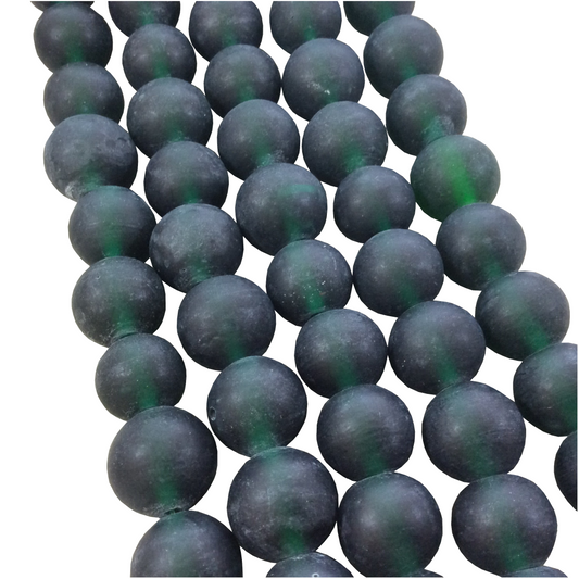 14mm Matte Deep Emerald Irregular Rondelle Shaped Indian Beach/Sea Glass Beads - Sold by 16" Strands - Approximately 28 Beads