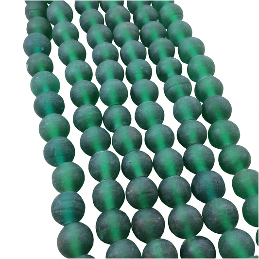 12mm Matte Pine Green Irregular Rondelle Shaped Indian Beach/Sea Glass Beads - Sold by 16" Strands - Approximately 34 Beads per Strand