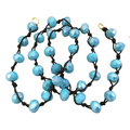 Chinese Crystal Beads | 18" Dark Brown Thread Necklace Section with 8mm Faceted AB Finish Rondelle Shaped Opaque Light Teal Glass Beads