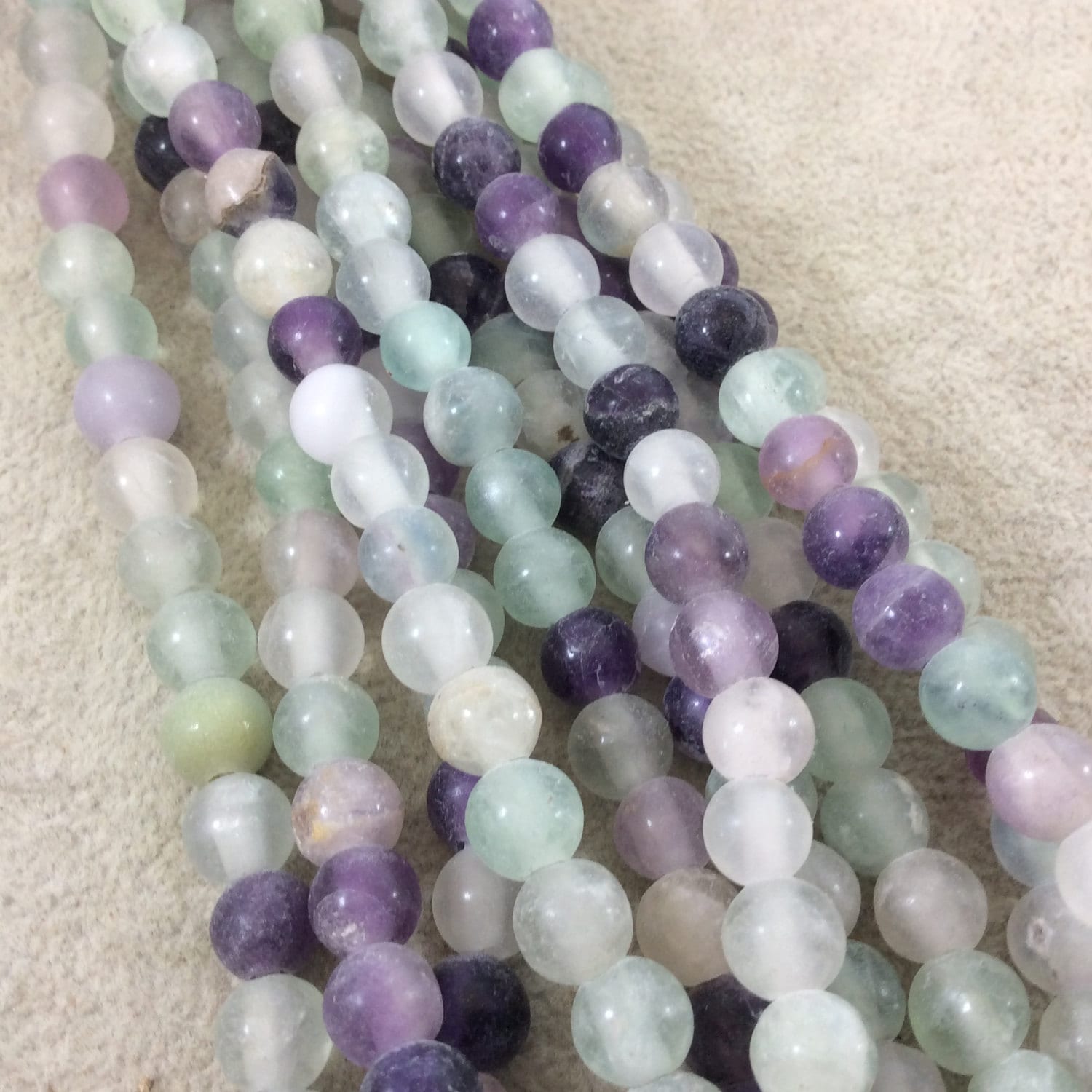 8mm Glossy Finish Natural Rainbow Fluorite Round/Ball Shaped Beads with 2mm Holes - 8" Strand (Approx. 25 Beads) - LARGE HOLE BEADS