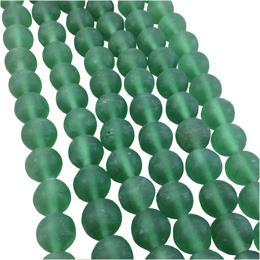 14mm Matte Plain Green Irregular Rondelle Shaped Indian Beach/Sea Glass Beads - Sold by 16" Strands - Approximately 28 Beads per Strand