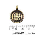 1" Oxidized Gold Plated Rustic 'Shiva' Copper Circle/Coin/Disc God/Deity Pendant with Attached Ring  - 18mm, Approximately