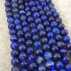 10mm Natural Lapis Lazuli Smooth Finish Round/Ball Shaped Beads with 2.5mm Holes - 7.75" Strand (Approx. 20 Beads) - LARGE HOLE BEADS