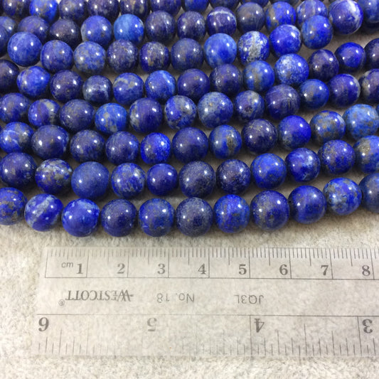 10mm Natural Lapis Lazuli Smooth Finish Round/Ball Shaped Beads with 2.5mm Holes - 7.75" Strand (Approx. 20 Beads) - LARGE HOLE BEADS