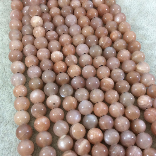 8mm Natural Peach Sunstone Smooth Finish Round/Ball Shaped Beads with 2.5mm Holes - 7.75" Strand (Approx. 25 Beads) - LARGE HOLE BEADS