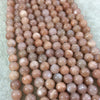 8mm Natural Peach Sunstone Smooth Finish Round/Ball Shaped Beads with 2.5mm Holes - 7.75" Strand (Approx. 25 Beads) - LARGE HOLE BEADS