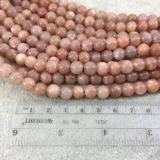 8mm Natural Peach Sunstone Smooth Finish Round/Ball Shaped Beads with 2.5mm Holes - 7.75" Strand (Approx. 25 Beads) - LARGE HOLE BEADS