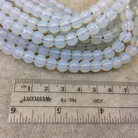 8mm Natural Milky White Opalite Faceted Glossy Round/Ball Shaped Beads With 1.5mm Holes - 7.5" Strand (Approx. 27 Beads) - LARGE HOLE BEADS