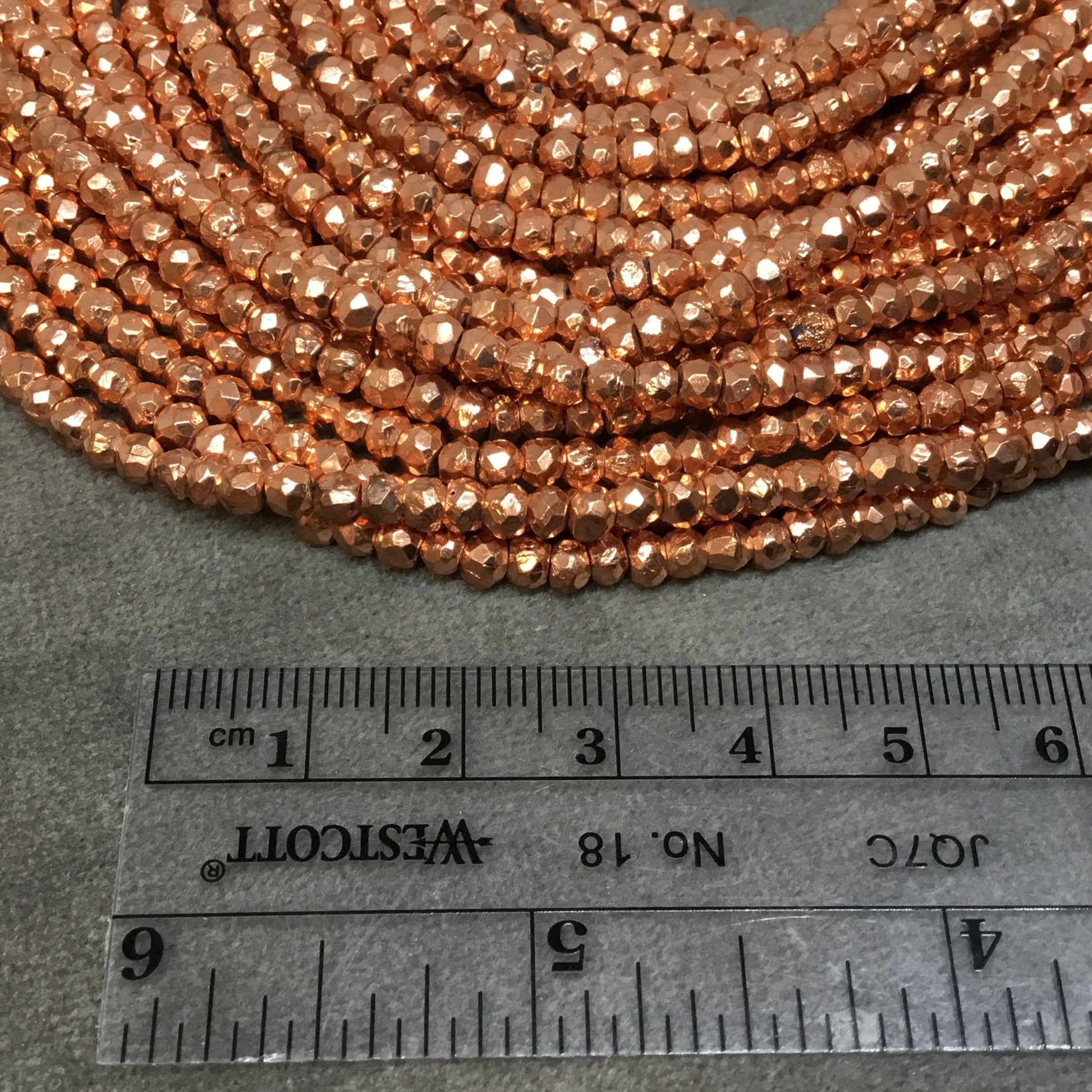 Rose Gold Plated Pyrite Rondelle Beads - 4mm Faceted