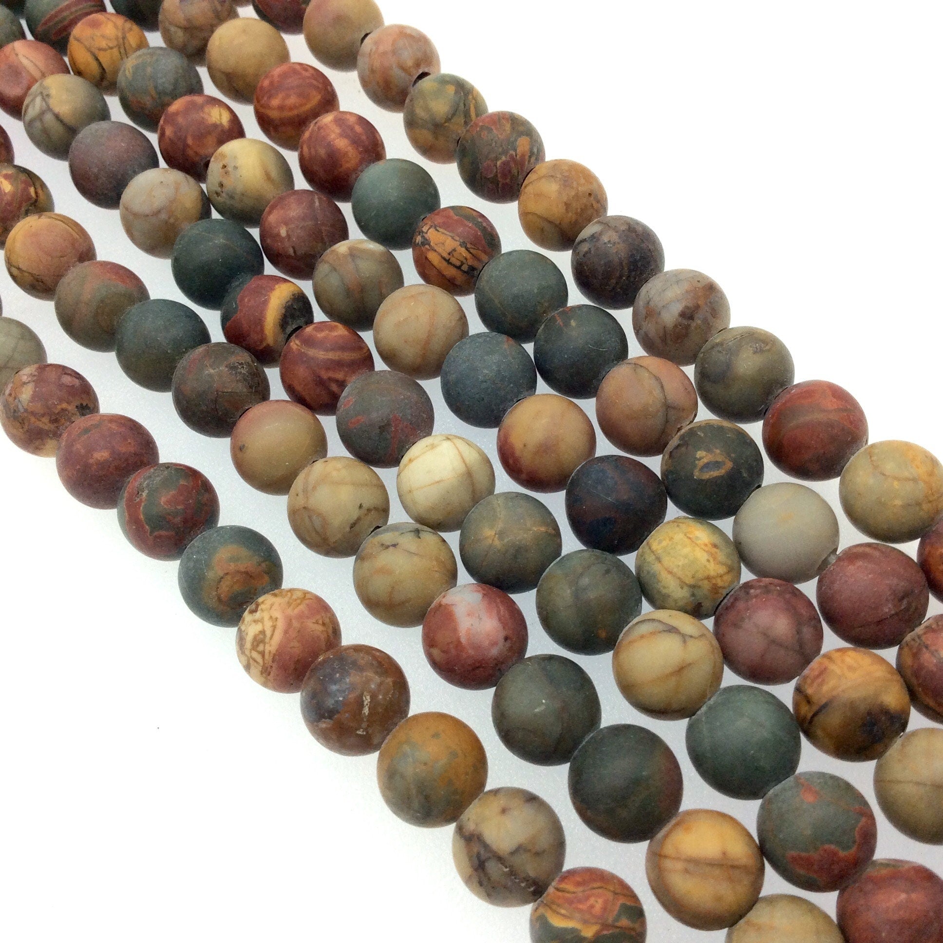 8mm Natural Picasso Jasper Semi-Gloss Finish Round/Ball Shaped Beads with 2mm Holes - 7.75" Strand (Approx. 25 Beads) - LARGE HOLE BEADS