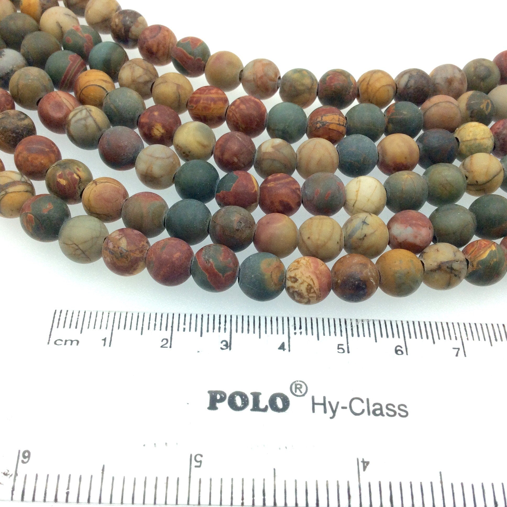 8mm Natural Picasso Jasper Semi-Gloss Finish Round/Ball Shaped Beads with 2mm Holes - 7.75" Strand (Approx. 25 Beads) - LARGE HOLE BEADS