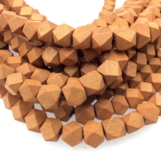 12mm Wood Yellow Colored Natural Wooden Faceted/Step Cut Shaped Beads with 2mm Holes - Sold by 14.5" Strands (Approx. 32 Beads)