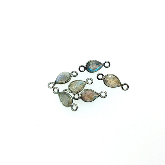 Labradorite Bezel | Gunmetal Sterling Silver Pointed/Cut Stone Faceted Teardrop Shaped Connectors - Meas 4mm x 6mm- BULK LOT-Pack of Six (6