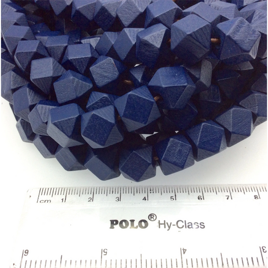 12mm Navy Blue Colored Natural Wooden Faceted/Step Cut Shaped Beads with 2mm Holes - Sold by 14.5" Strands (Approx. 32 Beads)