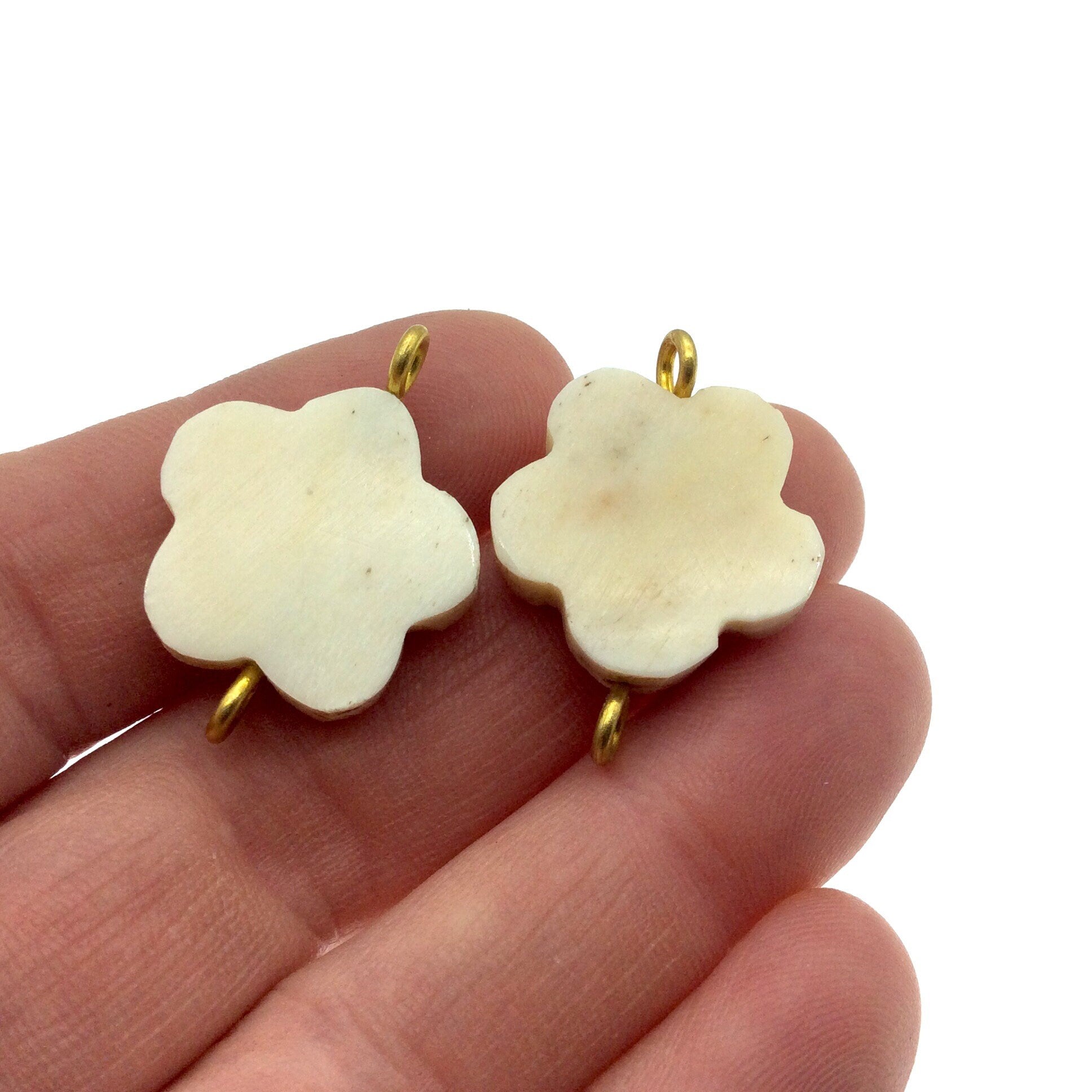 White/Off White Flower Shaped Natural Bone Focal Connector - 25mm x 25mm Approximately - Sold Individually