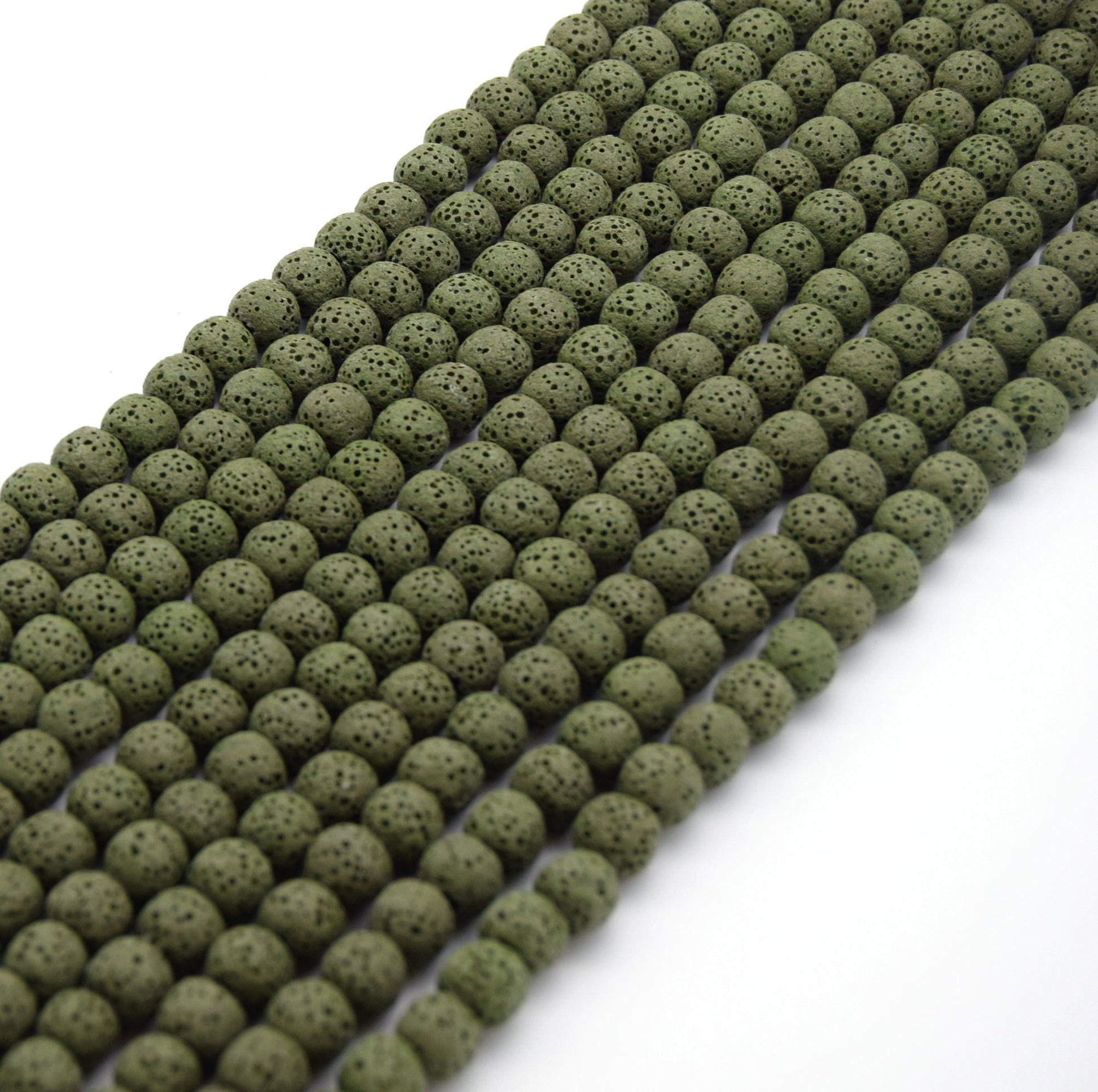 Lava Beads | Olive Green Round Diffuser Beads - 6mm 8mm 10mm 12mm 14mm 16mm 18mm Available