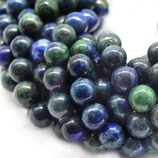 Azurite Malachite Beads | 4mm 6mm 8mm 10mm | Smooth Round Gemstone Beads