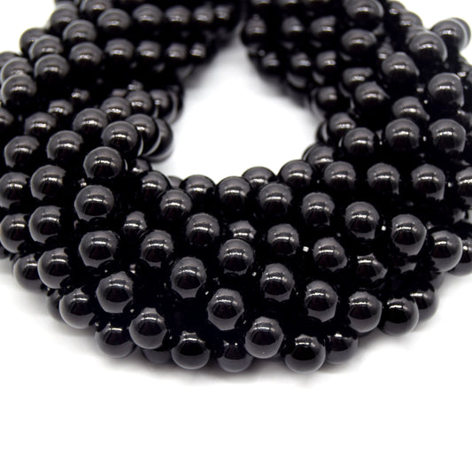 Black Round Glass Beads | Sold by the Strand - 4mm 6mm 8mm 10mm 12mm Available