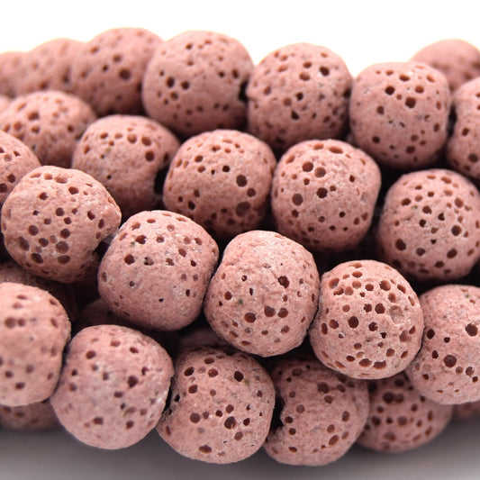 Lava Beads | Rose Pink Round Diffuser Beads - 6mm 8mm 10mm 12mm 14mm 16mm 18mm Available