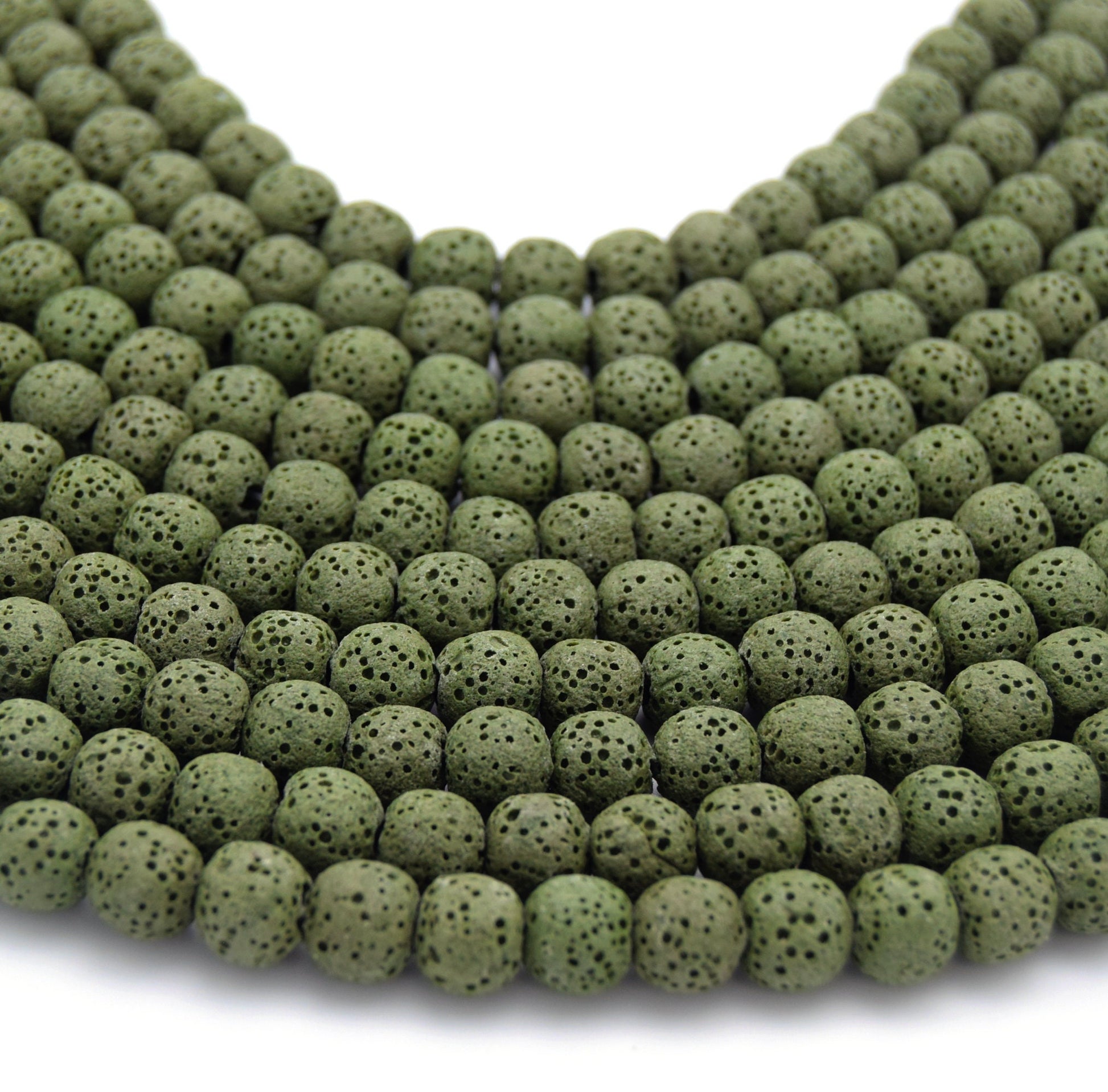 Lava Beads | Olive Green Round Diffuser Beads - 6mm 8mm 10mm 12mm 14mm 16mm 18mm Available