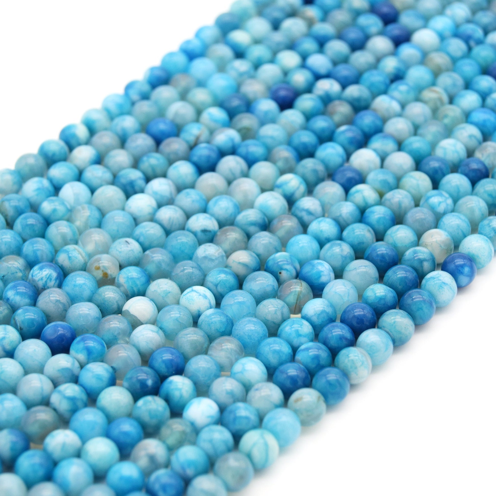 Smooth Aqua Mottled Dyed Agate Round/Ball Shaped Beads - Sold by 15.5" Strands - Quality Gemstone - (4mm 6mm 8mm 10mm Available)