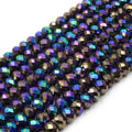 Chinese Crystal Beads | 6mm Faceted Metallic AB Rondelle Shaped Crystal Beads | Blue Peacock Titanium Peach