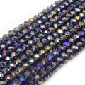 Chinese Crystal Beads | 6mm Faceted Metallic AB Rondelle Shaped Crystal Beads | Blue Peacock Titanium Peach