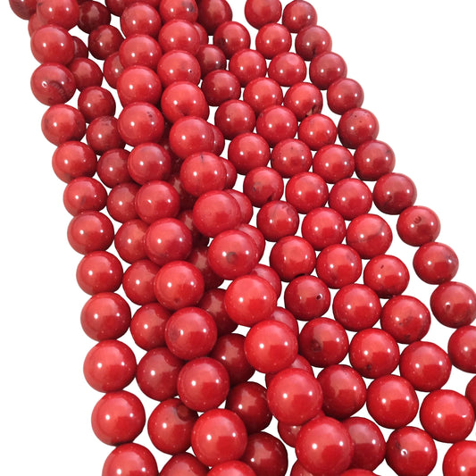 10mm Glossy Finish Dyed Red Sea Bamboo Coral Round/Ball Shaped Beads with 1mm Holes - 15.75" Strand (Approx. 41 Beads per Strand)