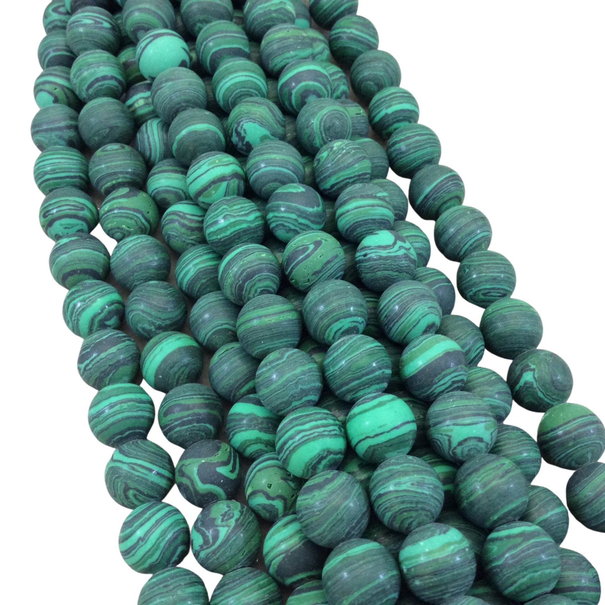 10mm Synthetic Malachite (Manmade) Matte Finish Round/Ball Shape Beads with 2.5mm Holes - 7.75" Strand (Approx. 20 Beads) - LARGE HOLE BEADS