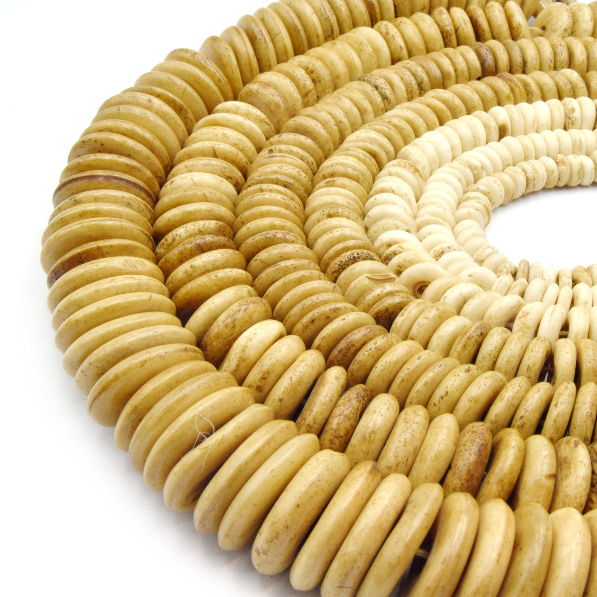 Bone Beads | Ox Bone Flat Disc Rondelle Beads | White Brown Colors - 5mm 6mm 7mm 8mm 10mm 12mm 14mm 16mm 18mm 20mm