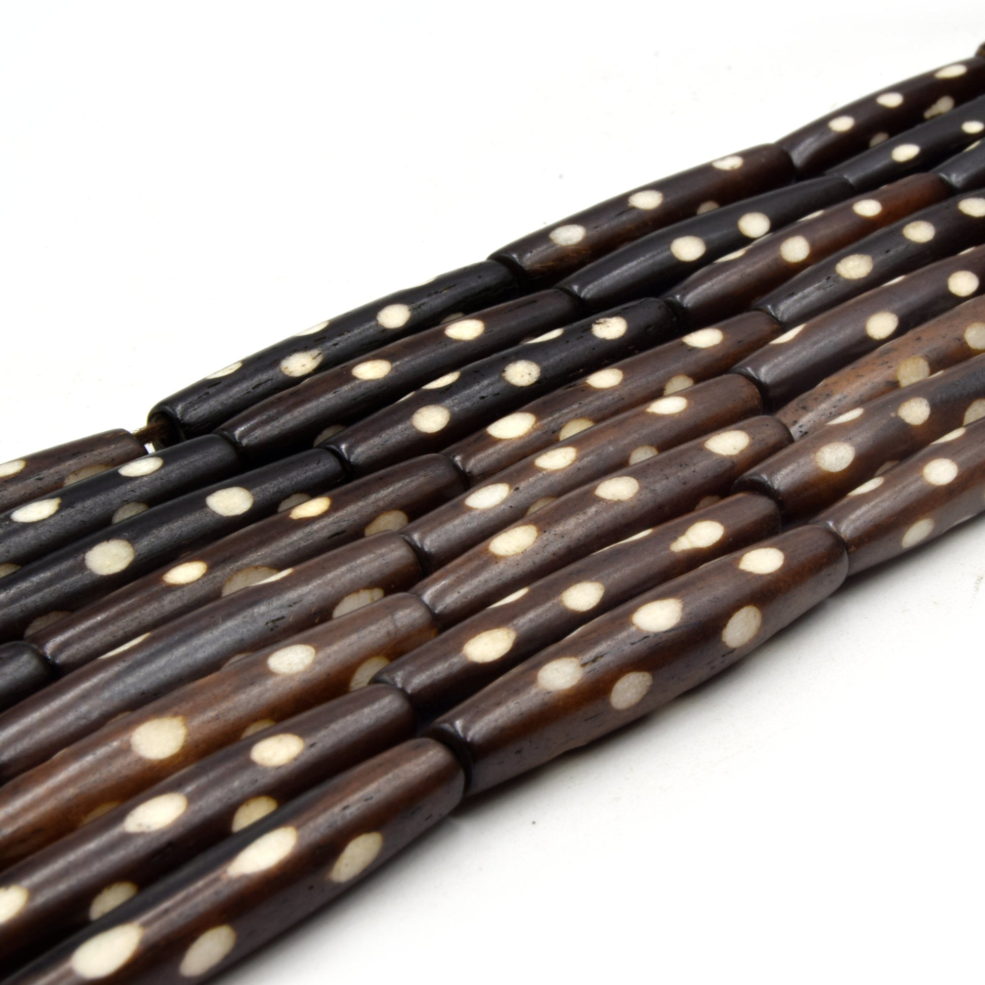 Carved Ox Bone Tube Beads | Medium Brown Dark Brown