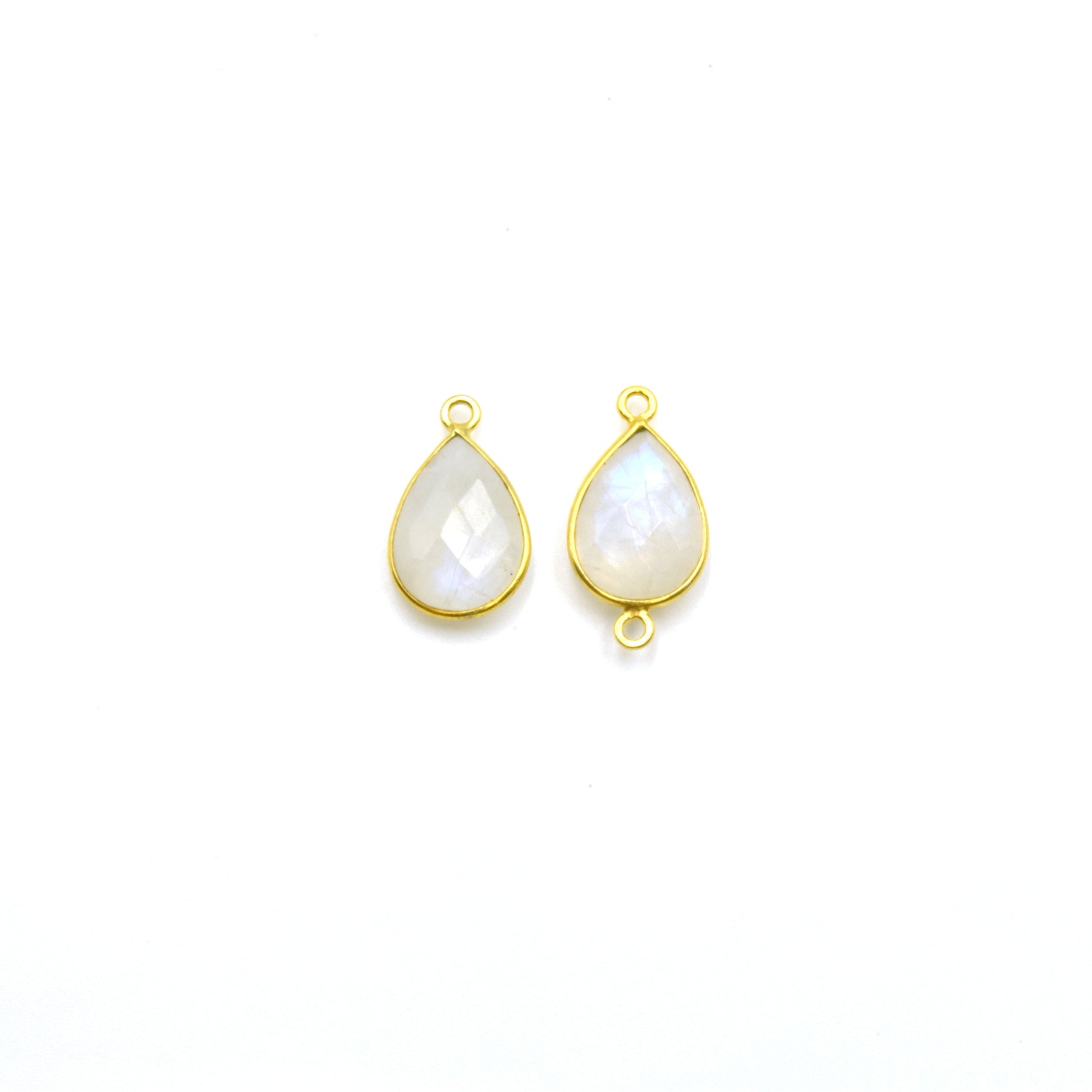 14k Gold Vermeil Teardrop Moonstone Bezels - Pendants and Connectors for Permanent Jewelry - Non Tarnish Charms