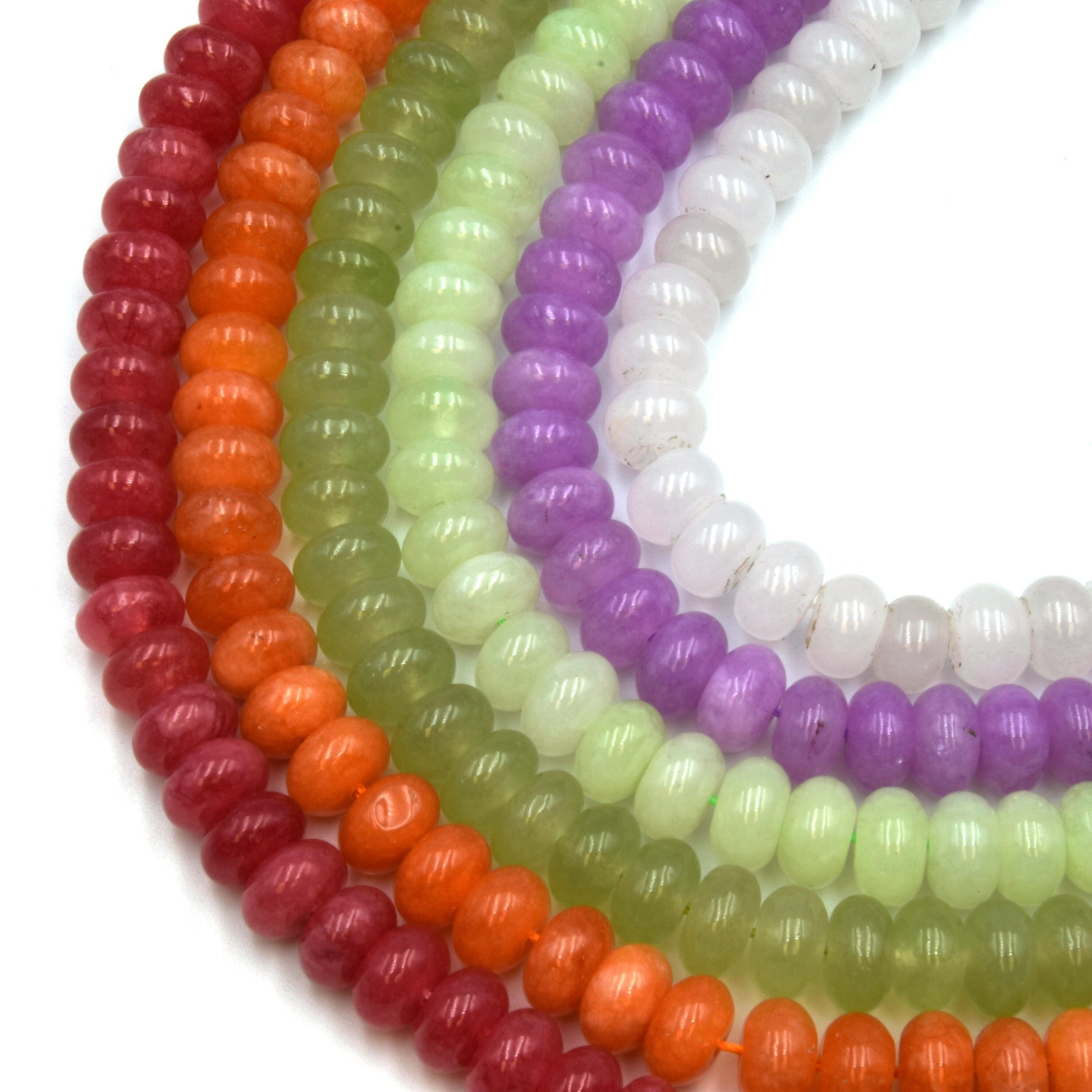 8mm Dyed Jade Rondelle Beads - Red, Orange, Green, White Beads for Candy Necklace!