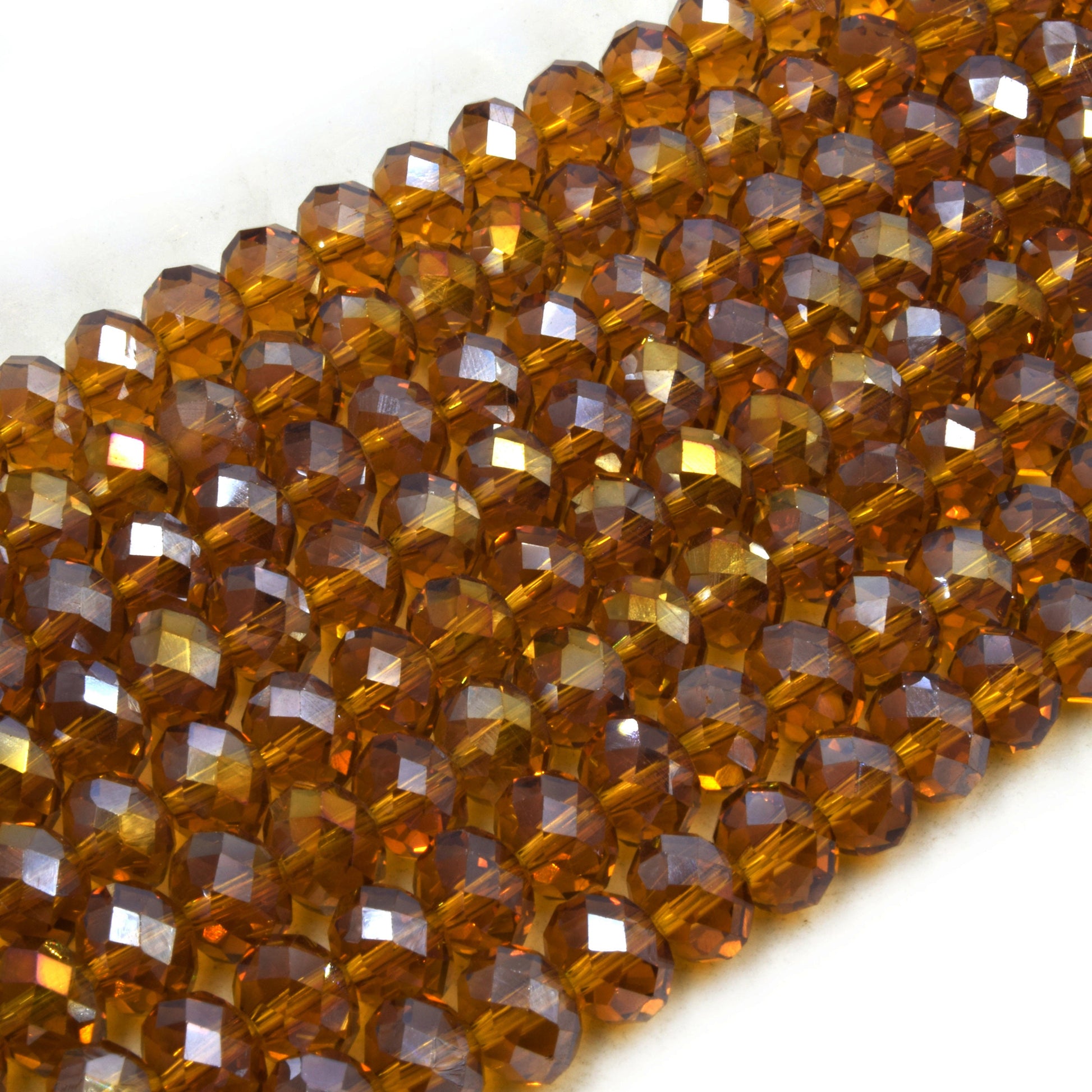 8mm Faceted Transparent AB Rondelle Shaped Crystal Beads | Amber Orange Tan Clear