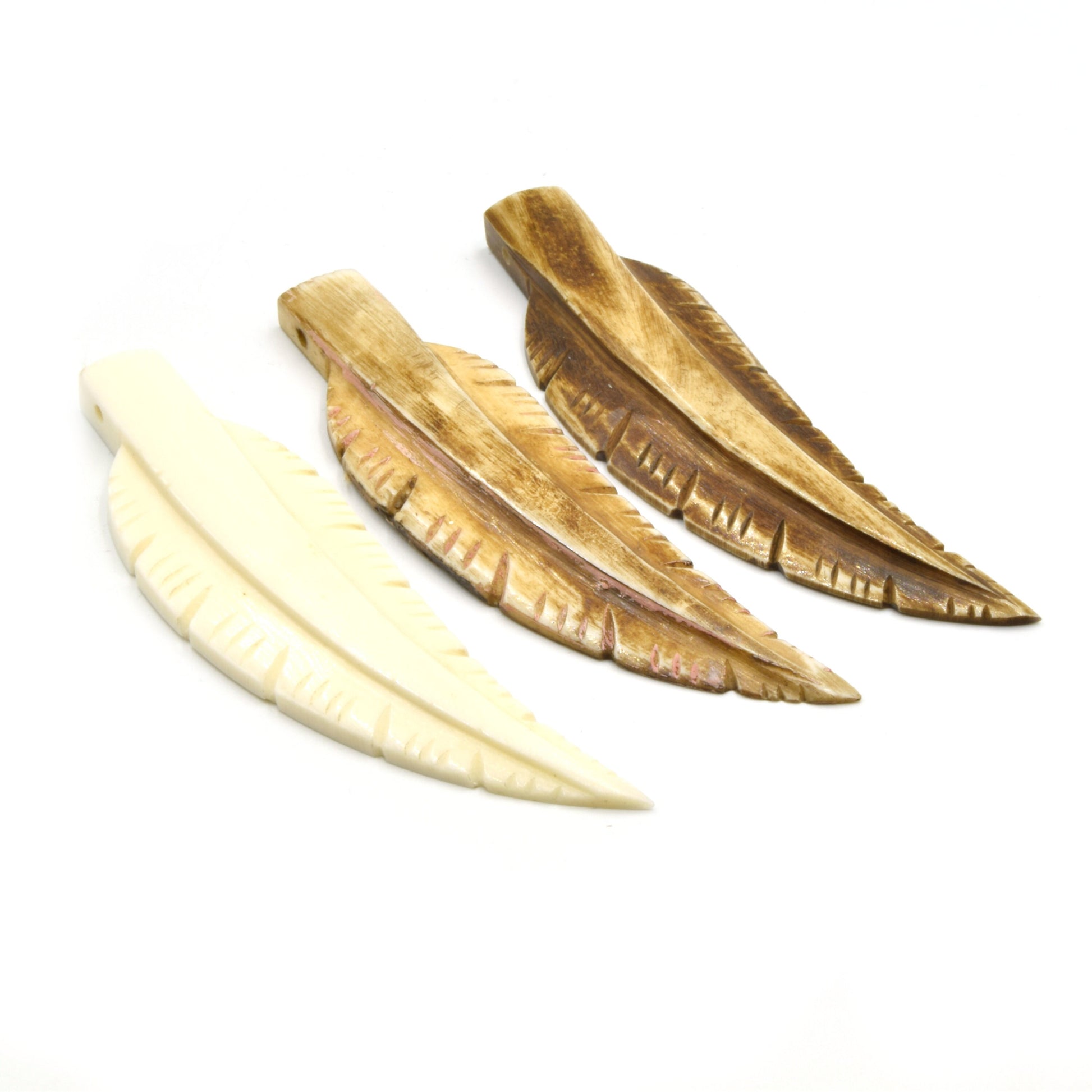 Fair Trade Bone Focal Pendant - White or Brown Feather Bone Pendant