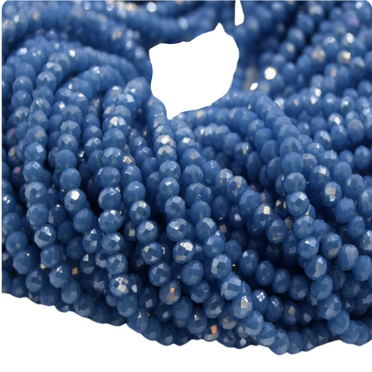 Chinese Crystal Beads | 4mm Faceted AB Sea Blue Rondelle Glass Beads