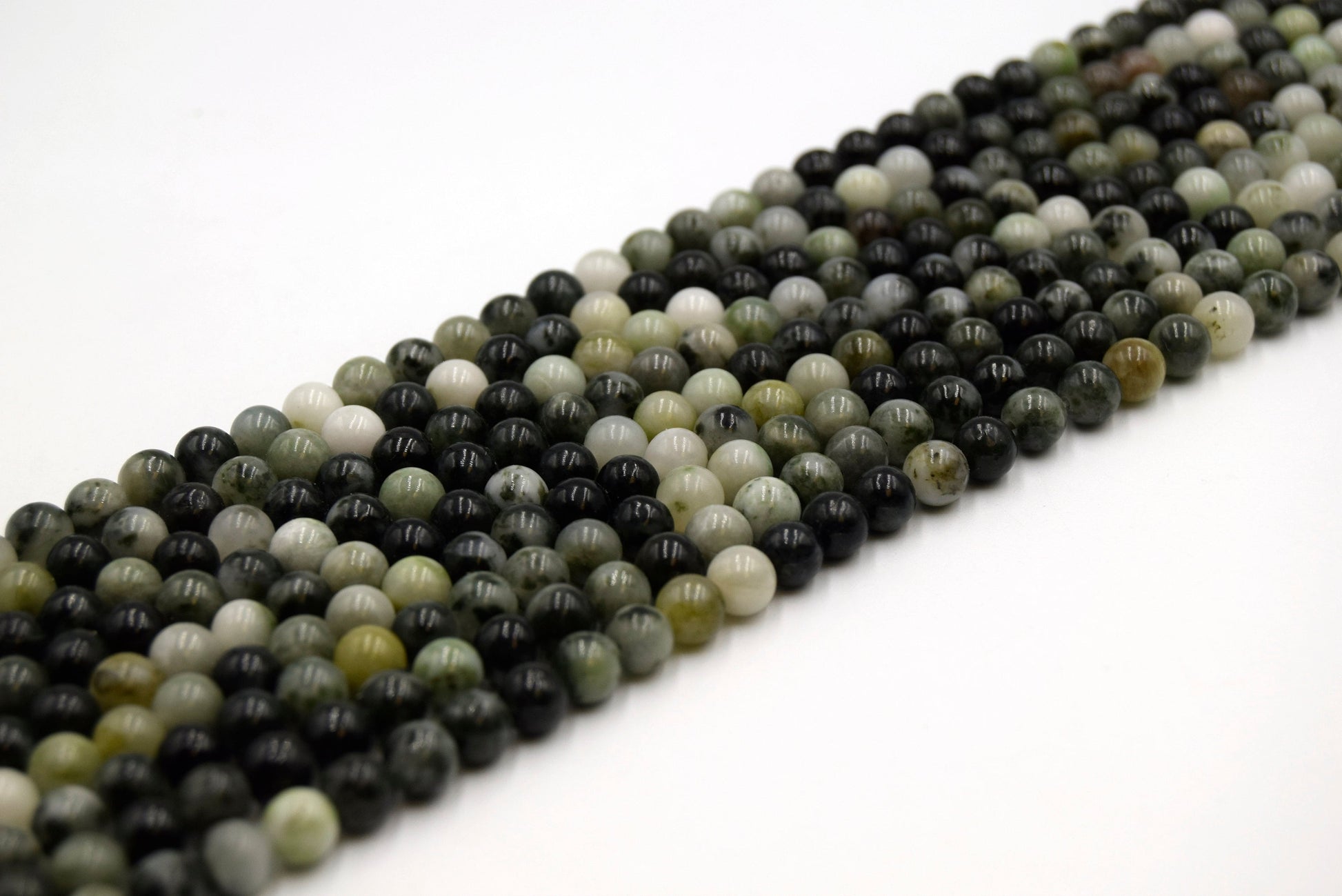 Smooth Round/Ball Shaped Green Moss Agate Beads - 15" Strand (Approximately 60 Beads per Strand) - Natural Semi-Precious Gemstone