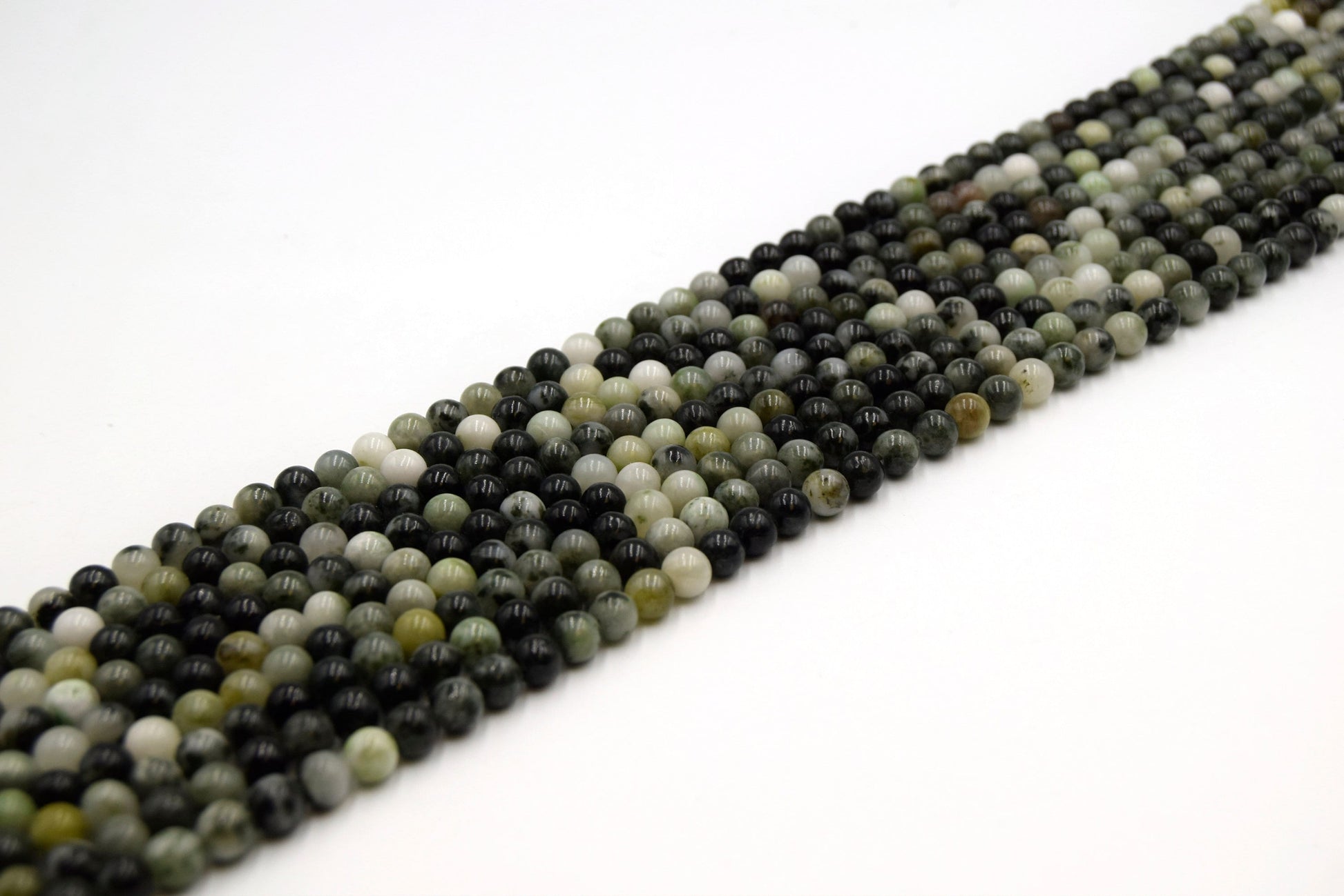 Smooth Round/Ball Shaped Green Moss Agate Beads - 15" Strand (Approximately 60 Beads per Strand) - Natural Semi-Precious Gemstone