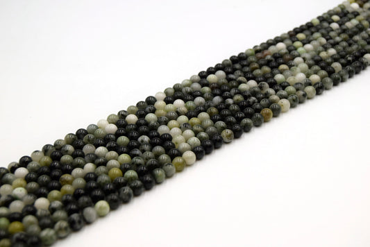 Smooth Round/Ball Shaped Green Moss Agate Beads - 15" Strand (Approximately 60 Beads per Strand) - Natural Semi-Precious Gemstone