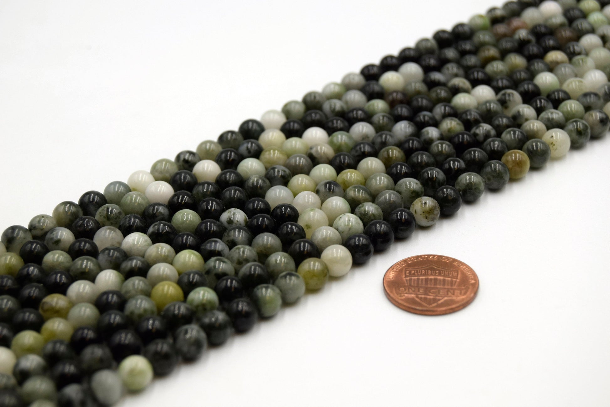 Smooth Round/Ball Shaped Green Moss Agate Beads - 15" Strand (Approximately 60 Beads per Strand) - Natural Semi-Precious Gemstone