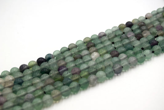 8mm Glossy Finish Natural Rainbow Fluorite Round/Ball Shaped Beads with 2mm Holes - 8" Strand (Approx. 25 Beads) - LARGE HOLE BEADS