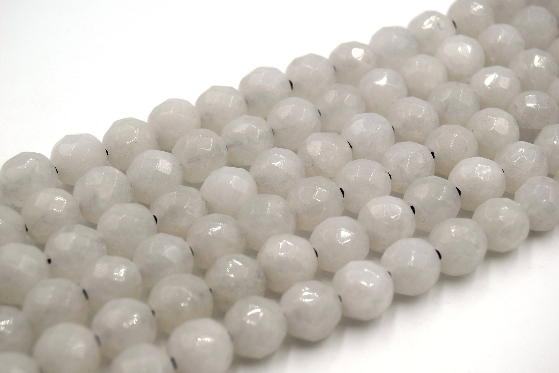 12mm Milky Quartz Faceted Round/Ball Shaped Beads with 2.5mm Holes - 7.75" Strand (Approx. 17 Beads) - LARGE HOLE BEADS