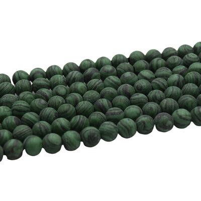 8mm Synthetic Malachite (Manmade) Smooth Finish Round/Ball Shape Beads with 2.5mm Holes - 7.75" Strand (Approx. 25 Beads) - LARGE HOLE BEADS