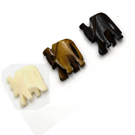 Hand Carved Elephant- Natural Ox Bone Component- Off-White, Medium Brown & Dark Brown