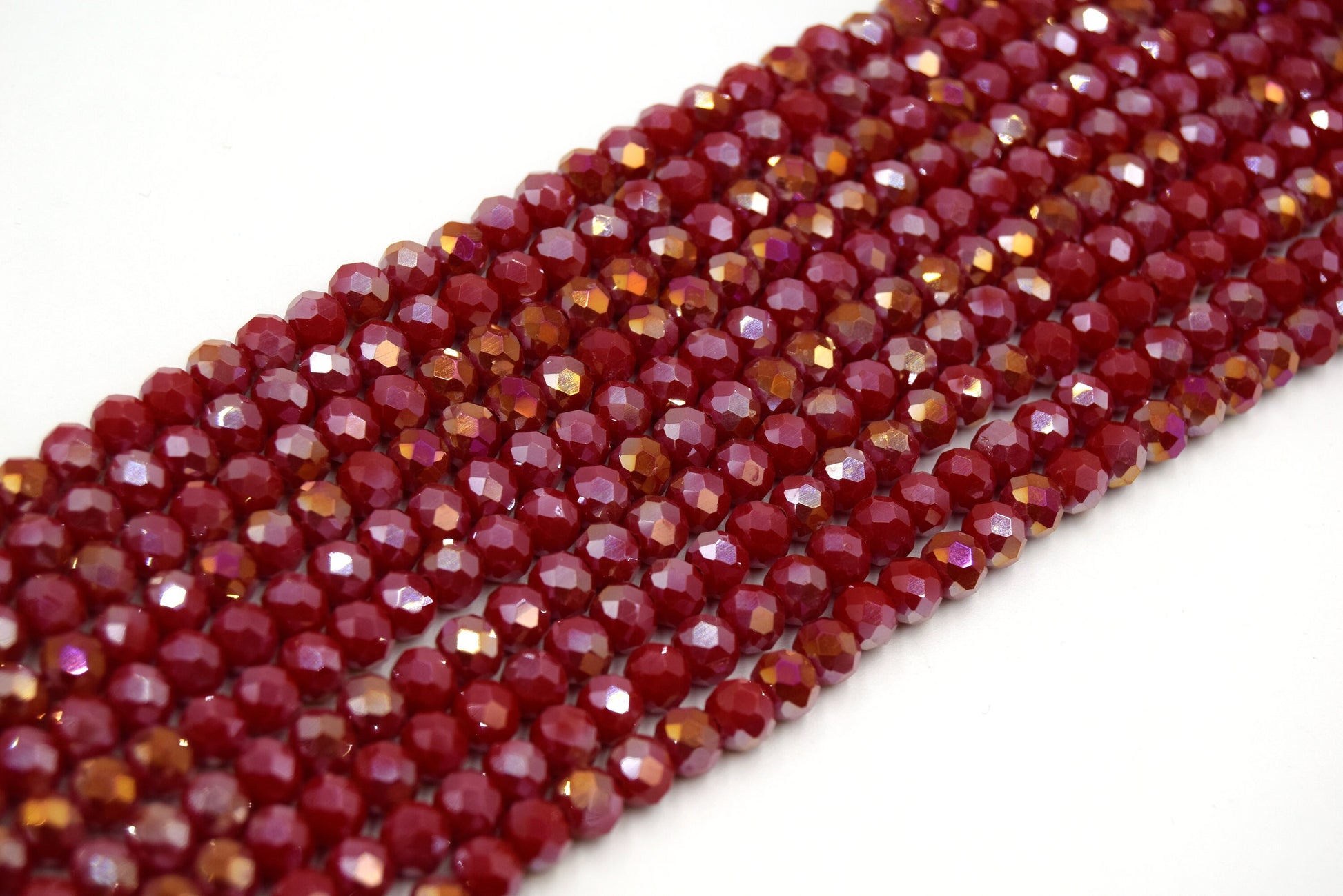 Chinese Crystal Beads | Faceted AB Opaque Rondelle Shaped Crystal Beads | Red, White and Blue