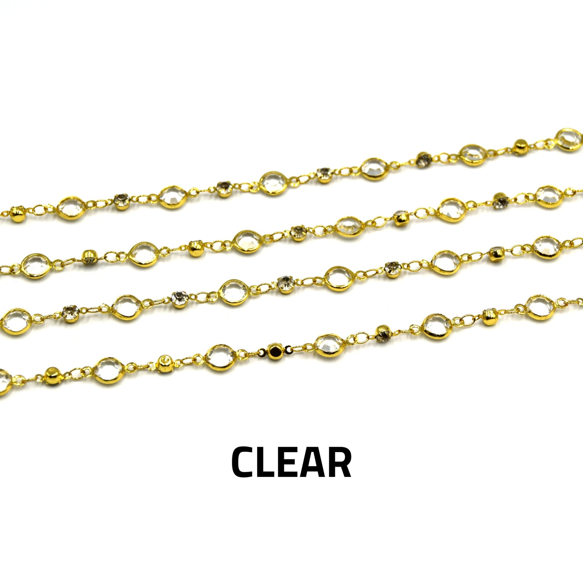 Gold plated Crystal Link Chain- 6mm with CZ spacers | Dazzling Jewelry Accessory