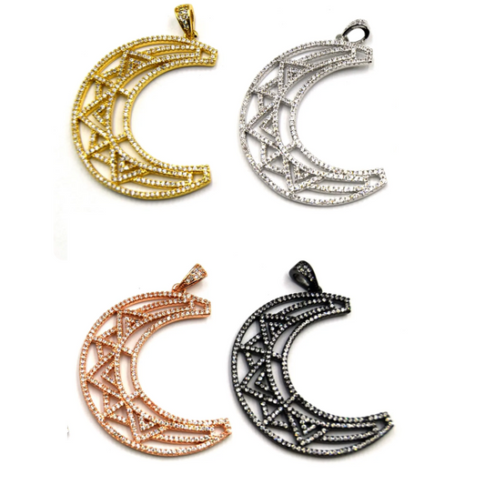 CZ Crescent Moon Pendant | Moon Charm | Celestial Pendant | Cubic Zirconia Moon in Gold Silver Rose Gold Gunmetal